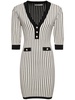 Pinstriped knit v-neck mini dress