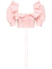 Ruffled moiré crop top w/ lace up
