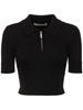 Sequined cotton blend knit polo w/ zip