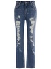 Distressed denim straight jeans