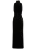 Velvet high neck draped long dress