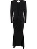 Draped satin l/s open back long dress