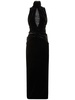Velvet high neck draped long dress