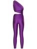 Poppy shiny Lycra one shoulder jumpsuit