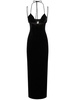 Velvet embellished cutout long dress