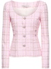 Sequined checked tweed round neck jacket