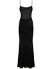 Laminated jersey long dress w/ lace