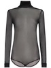 Sheer viscose jersey t-neck bodysuit