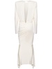 Satin draped l/s open back long dress