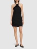 Wool & silk crepe rose h/neck mini dress