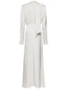 Silk satin long dress w/ scarf panel