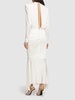 Satin draped l/s open back long dress