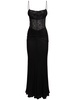 Laminated jersey long dress w/ lace