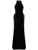 Velvet long dress w/ side lace-up