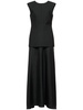 Open back long dress w/ silk skirt