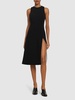 Fitted wool crepe midi dress w/slit