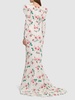 Rose printed silk maxi dress w/ appliqué