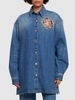 Crystal embellished denim oversize shirt