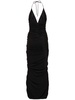 Lurex halterneck side drape long dress