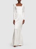 Studded silk satin long evening dress