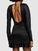 Open back silk satin draped mini dress
