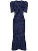Polka dot print silk midi dress w/ruffle