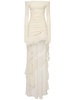 Off-the-shoulder organza dress w/ruffles