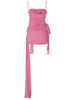 Draped tech jersey mini dress w/bows
