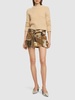 Belted denim mini cargo skirt