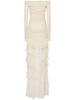 Off-the-shoulder organza dress w/ruffles