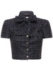 Sequined tweed crop top w/bow