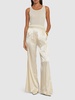 Silk blend elastic waist wide pants