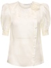 Silk organza blouse w/ rose appliqués