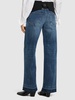 Mid rise denim & fabric wide jeans