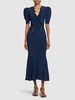 Polka dot print silk midi dress w/ruffle