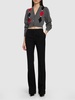 Diamond jacquard wool knit crop cardigan
