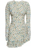 Printed open back draped silk mini dress