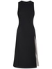 Fitted wool crepe midi dress w/slit