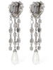 Crystal heart earrings w/ fringes