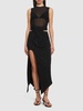 Fluid jersey crossed waist midi skirt
