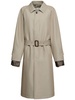 Belted cotton twill long trench coat