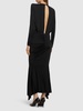 Draped satin l/s open back long dress