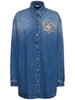 Crystal embellished denim oversize shirt