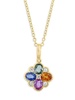14K Yellow Gold, Multi Stone & Diamond Floral Pendant Necklace
