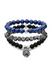 3-Piece Stainless Steel, Black Lava, Blue Lapis & Hematite Beaded Bracelet Set