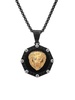 Tri Tone Stainless Steel & Simulated Diamond Lion Head Pendant Necklace