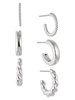 3-Piece Rhodium Plated Huggie Earrings