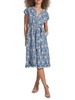 Kensie Faux-Wrap Embroidered Chambray Midi-Dress