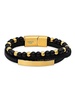 18K Goldplated Stainless Steel, Black Lava & Leather Tri Strand Bracelet
