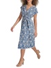 Kensie Faux-Wrap Embroidered Chambray Midi-Dress
